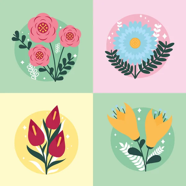 Flowers Icon Set Colorful Background — ストックベクタ