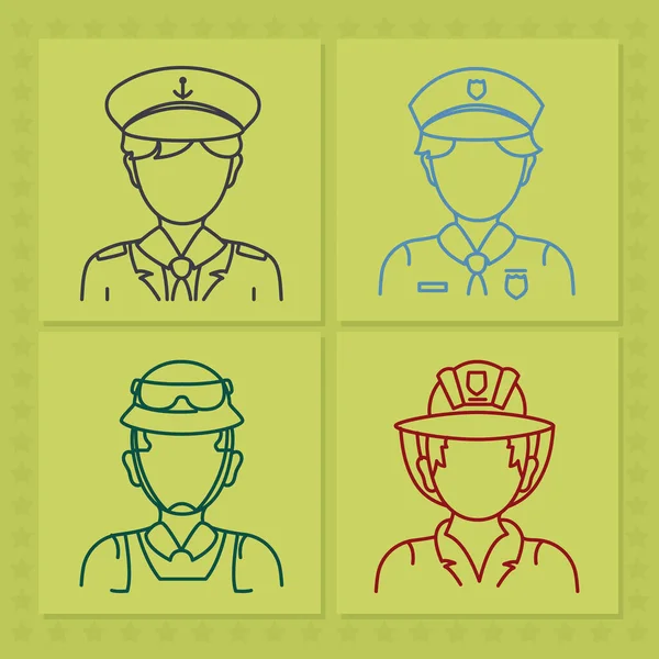 Professions Icon Set Green Background — Stock Vector
