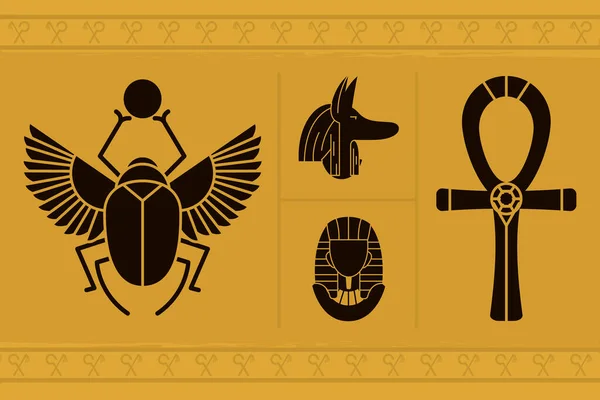 Colección Icono Egipto Sobre Fondo Amarillo — Vector de stock