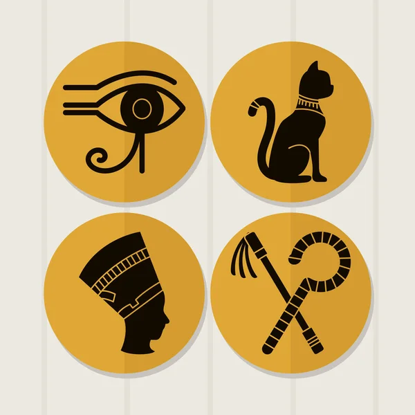 Egyptiska Symboler Ikon Set Design — Stock vektor