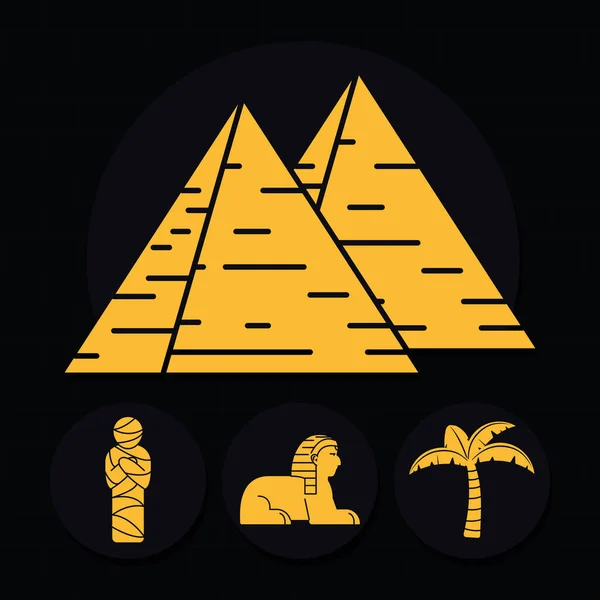 Egyptian Icon Set Black Background — ストックベクタ