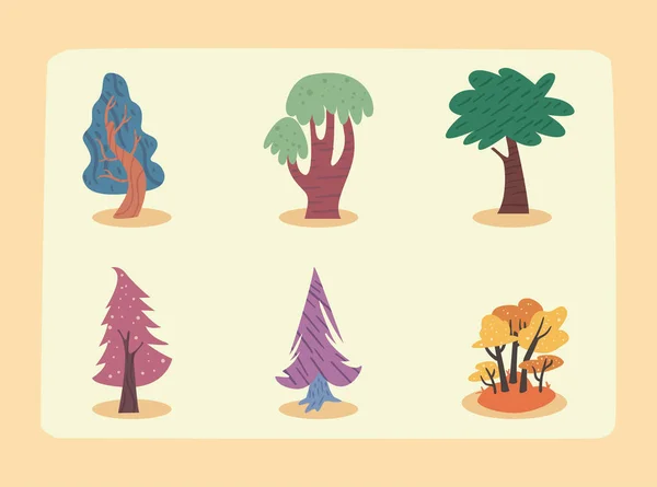 Árboles Plantas Naturaleza Estilo Plano Iconos — Vector de stock