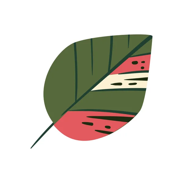 Flat Colored Green Leaf White — Stockvektor