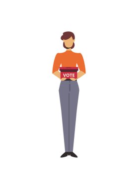 flat woman with vote box over white