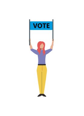 flat woman with vote cartel over white