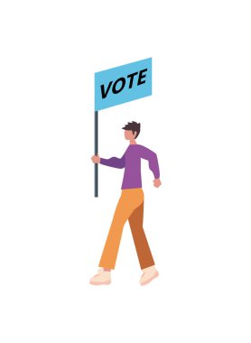 flat man with vote banner over white