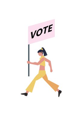flat woman with vote banner over white