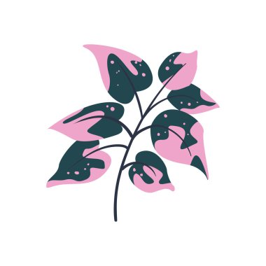 Düz pembe ve yeşil yapraklar beyaz üzerine