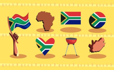 Yedi tane Afrika malı ev eşyası.