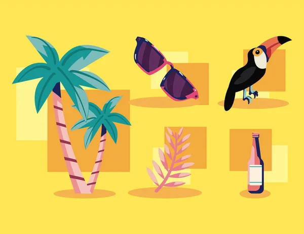 Set Five Flat Summer Items — Image vectorielle