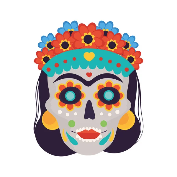 Mexican Skull Flowers White — ストックベクタ