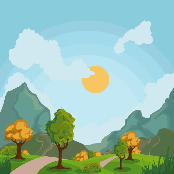 Park Day Mountain Trees — Vector de stock