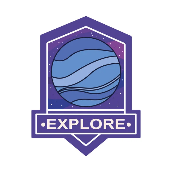 Explorer Design Des Badges Avec Planète — Image vectorielle