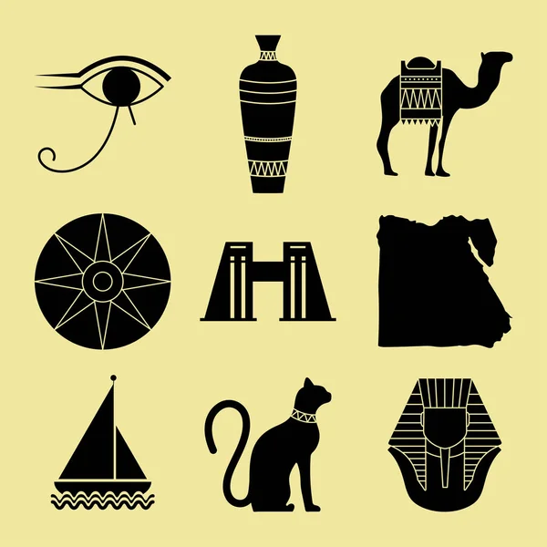 Set Nine Egypt Items — Stock Vector