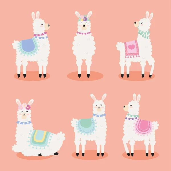 Set Six Colored Llamas — Image vectorielle