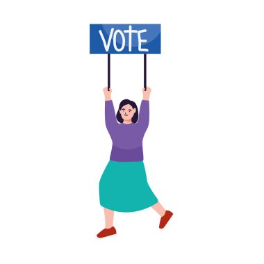 cartoon woman with vote placards