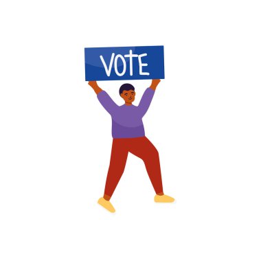 man holding up a vote placard