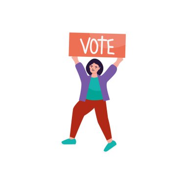 happy woman holding a vote placard