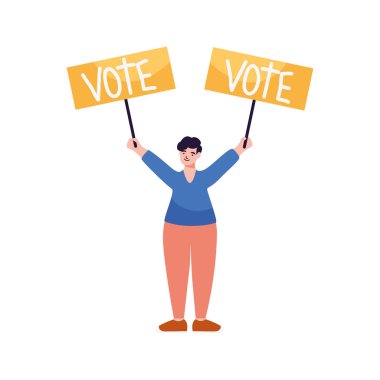woman with two vote placards