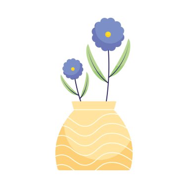 Mor çiçekli dekoratif sarı çömlek