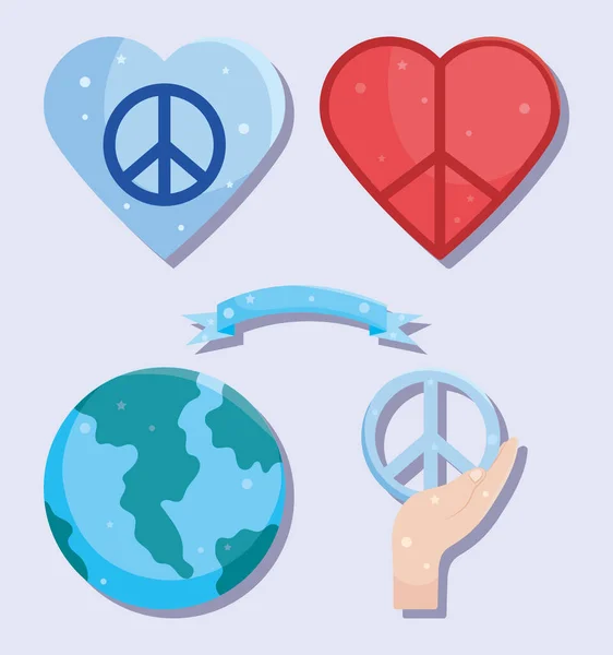 Peace Day Icon Set Purple Background — Stock vektor
