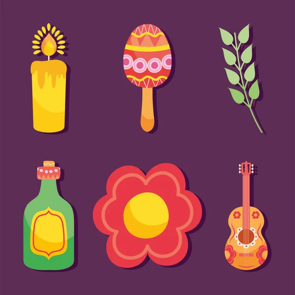 Mexican Icon Set Purple Background — Image vectorielle