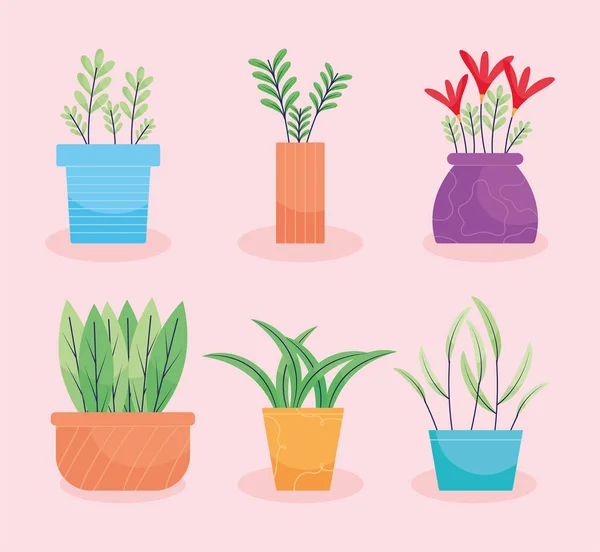 Indoor Plants Icon Set Pink Background — Wektor stockowy