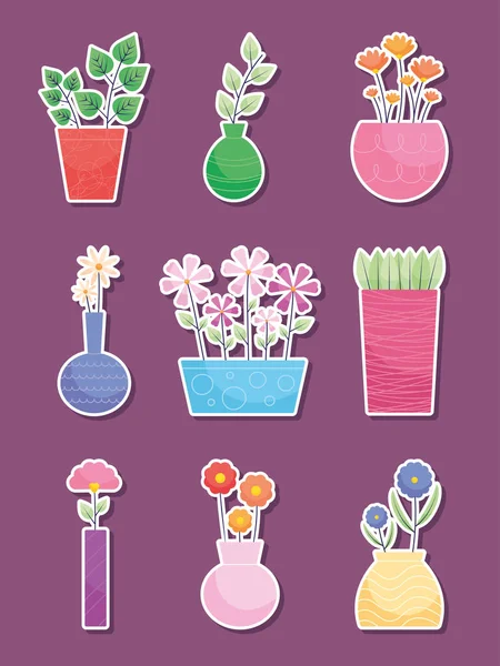 Decorative Plants Flowers Icon Set — Stockvektor