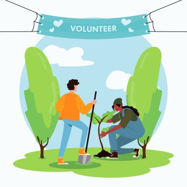 Gönüllü insanların dikim posterleri.