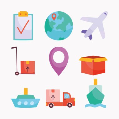 beyaz arkaplanda dağıtım lojistik simgesi ayarlandı