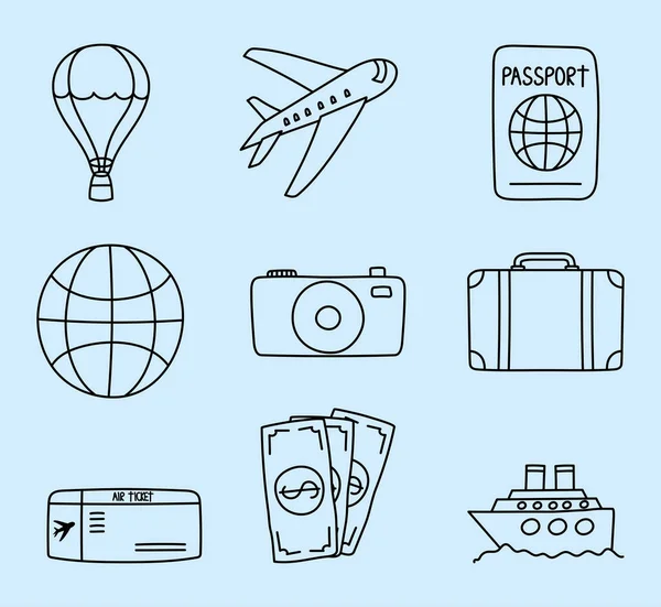 Travel Icon Set Blue Background —  Vetores de Stock