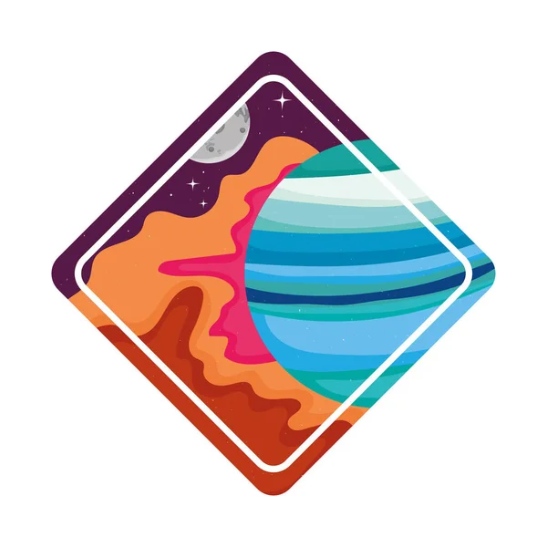 Neptune Planet Badge White Background — Vettoriale Stock