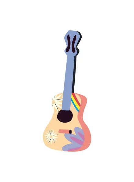 Guitarra Hippie Plana Sobre Branco — Vetor de Stock