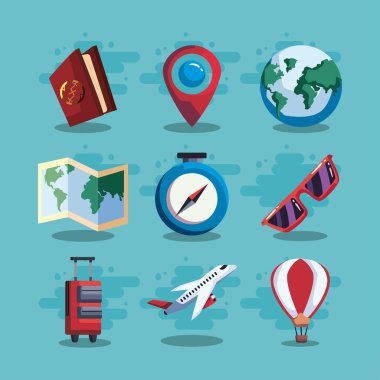 Dokuz düz turizm ürünü seti