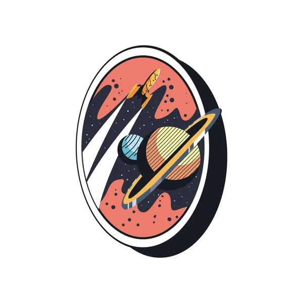 Flat Planets Badge Rocket — Stock Vector