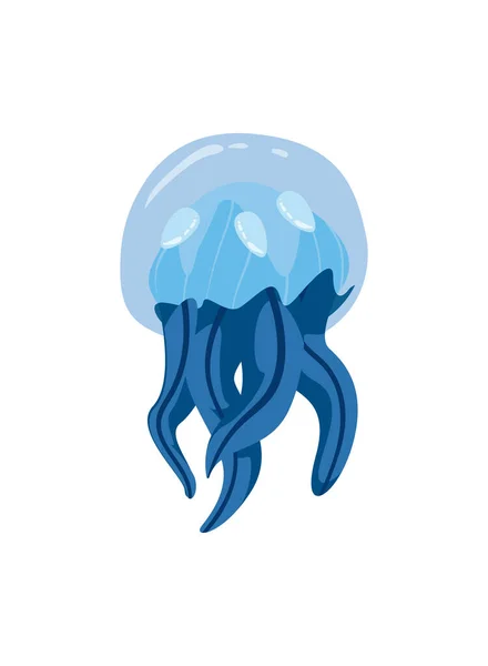 Flat Blue Jellyfish White — Archivo Imágenes Vectoriales