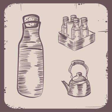 Düz süt şişeleri ve esrar seti.