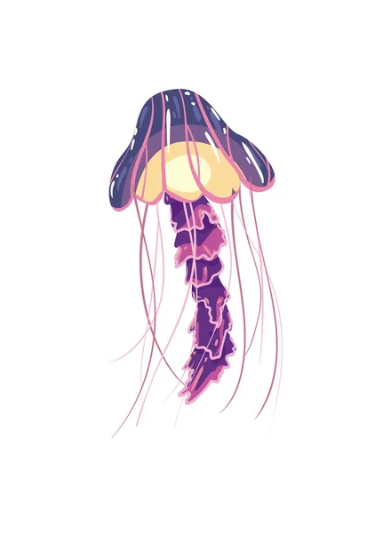 Flat Purple Jellyfish White — Stock vektor