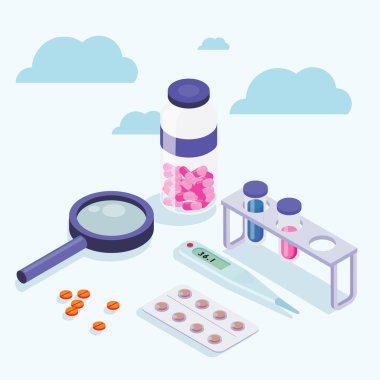 isometric medicine cartel with medical supplies