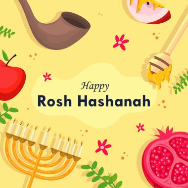 design of rosh hashanah wtih food and memorah