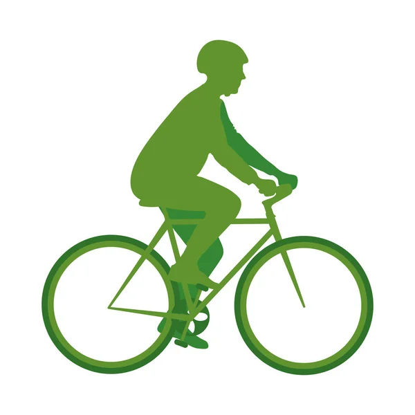 Зеленый Человек Велосипеде Поверх Белого — стоковый вектор