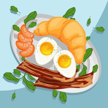 cartel of breakfast with eggs and bacon