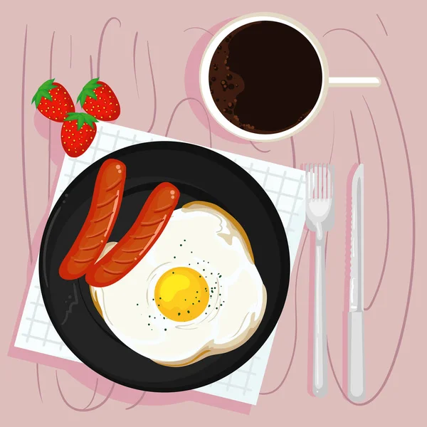 Poster Breakfast Eggs Sausages — Vetor de Stock