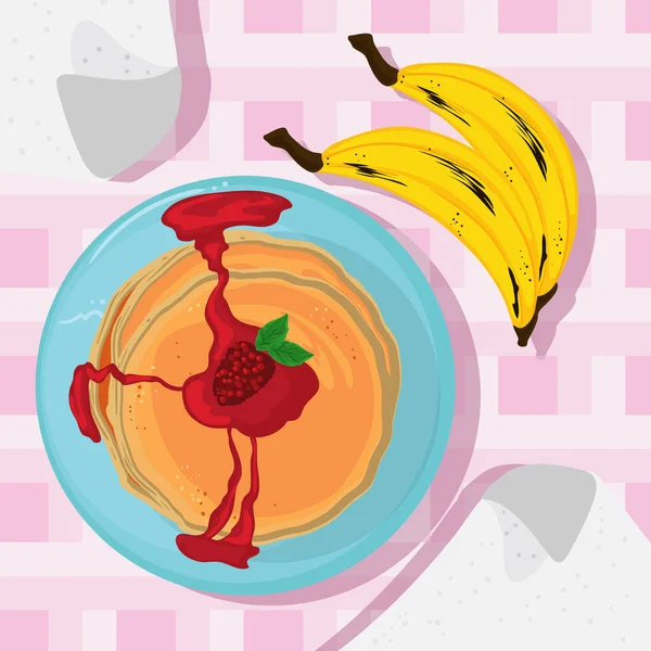Illustration Breakfast Waffles Bananas — Stock vektor