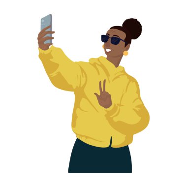 girl doing a selfie over white