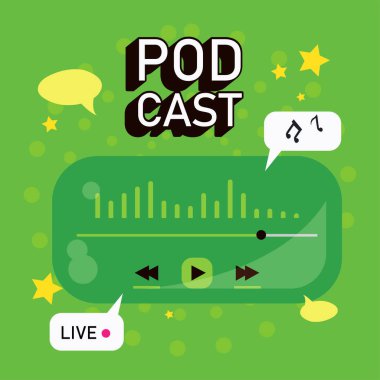 cartel of podcast with a music buttons