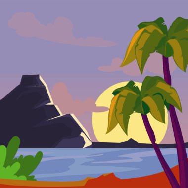 card of sunset with palms