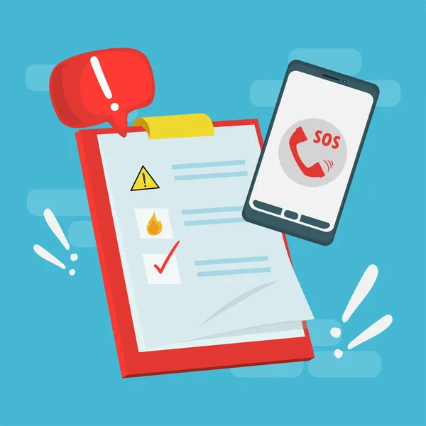 Cartel Emergency Checklist Sos Phone Call — Stok Vektör