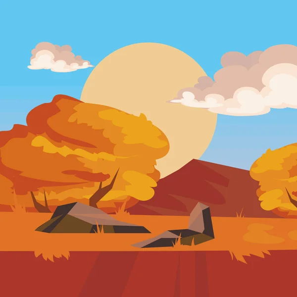 Poster Autumn Land Sunset — Stockvector