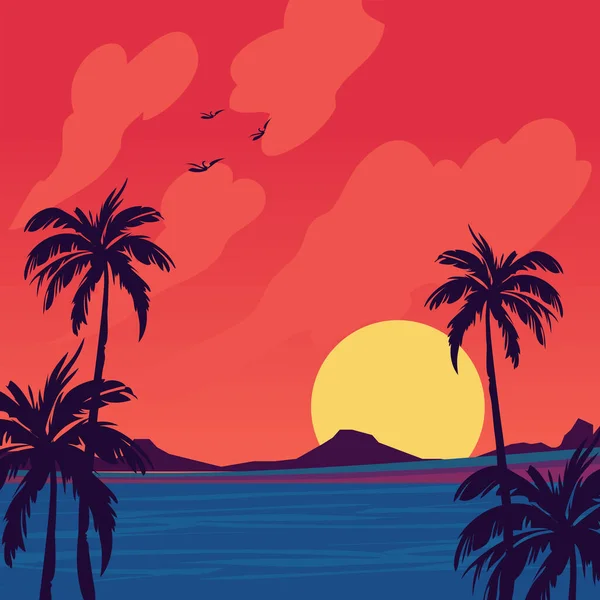 Image Sunset Ocean — Vector de stock